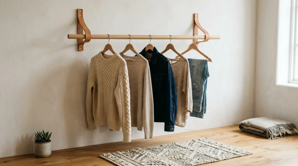 13. The Leather Strap & Oak Dowel Hanging Bar