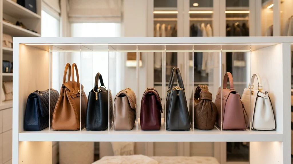 14. Dedicated Purse Cubbies with Acrylic Dividers