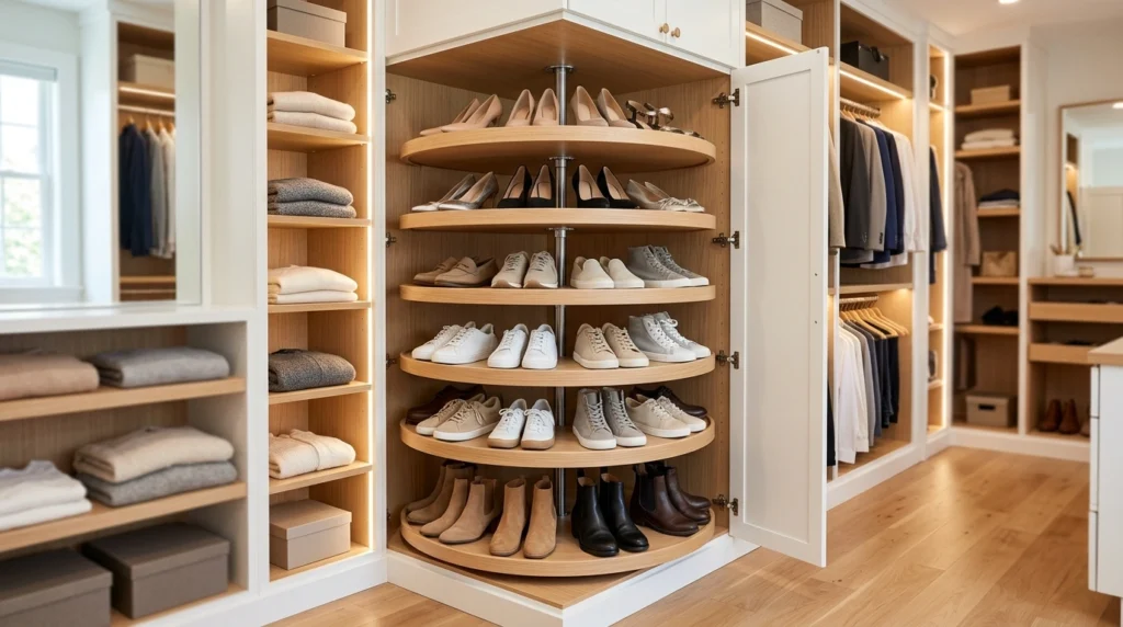 15. Corner Carousel Shoe Racks