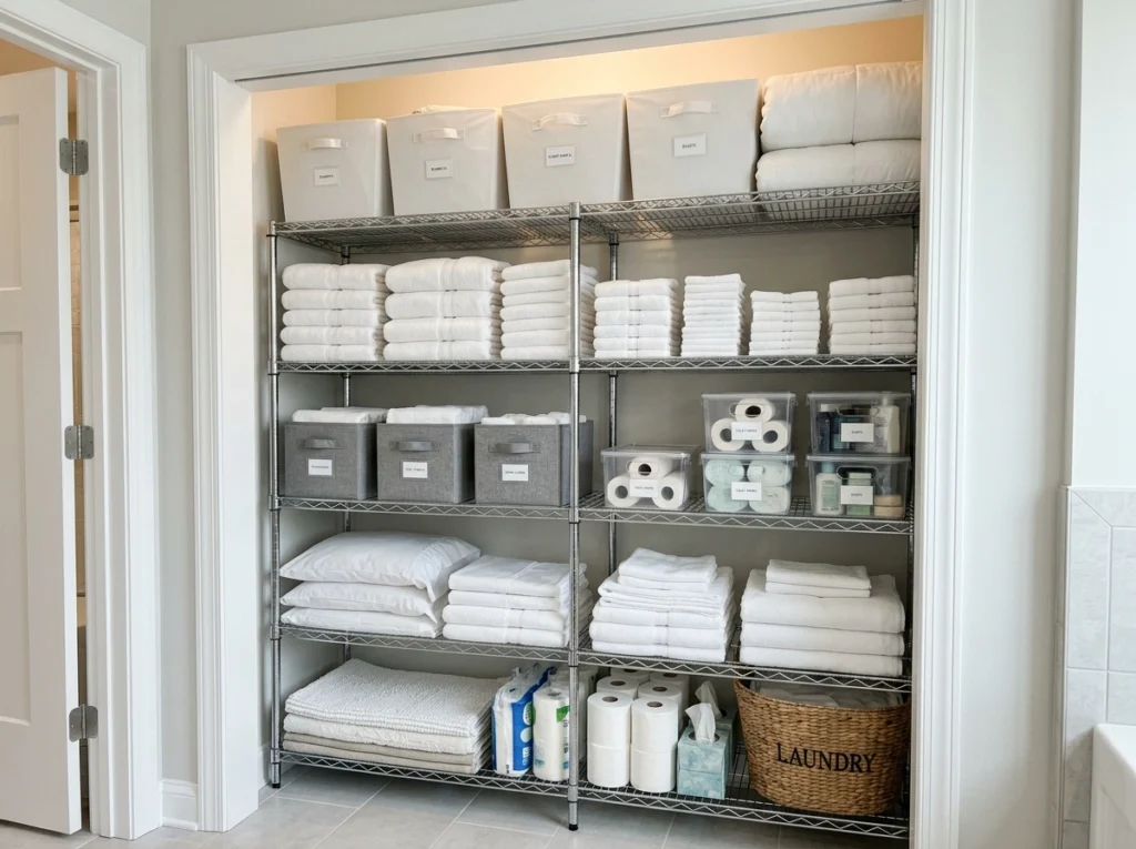 15. Heavy-Duty Chrome Wire Units for Bathroom Closets
