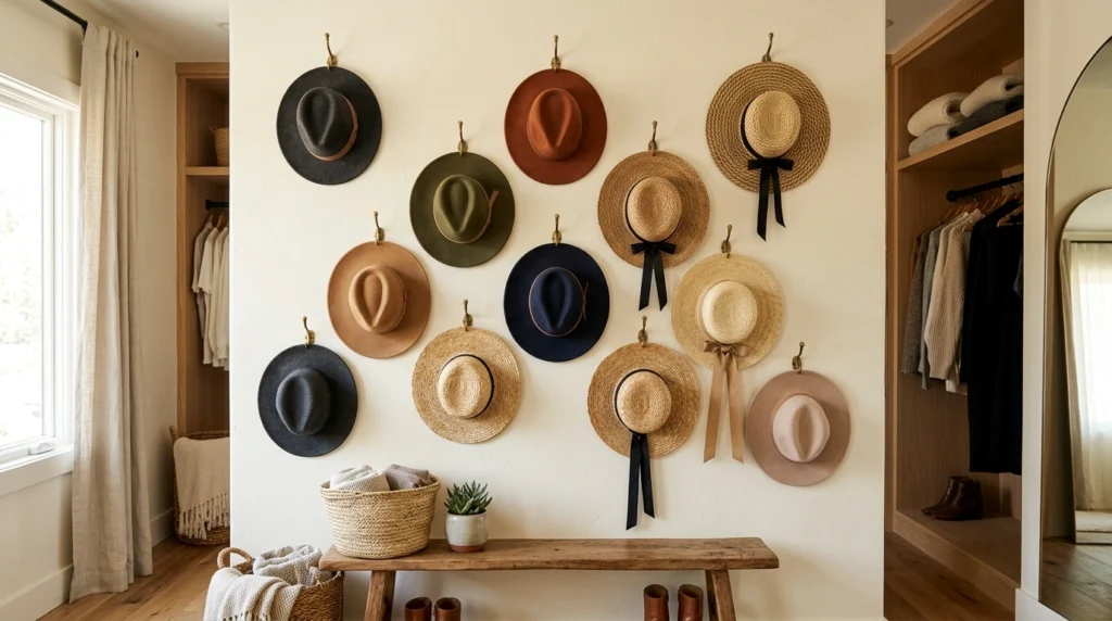 16. Hat Wall Display Using Aesthetic Hooks