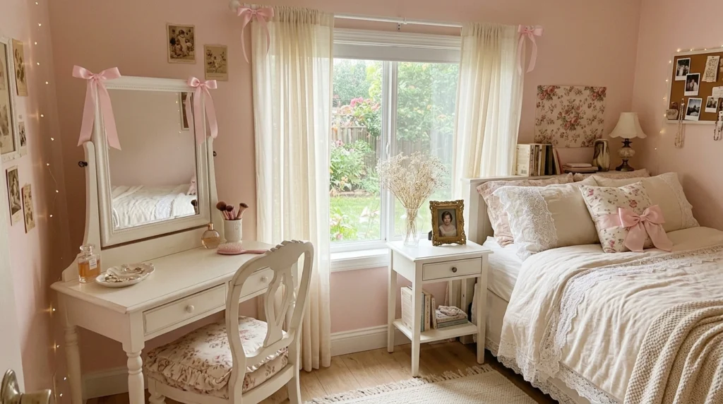 17. Soft Coquette Bow Vanity Room