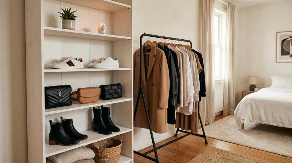 18. The Bookshelf-Turned-Shoe-and-Bag Display
