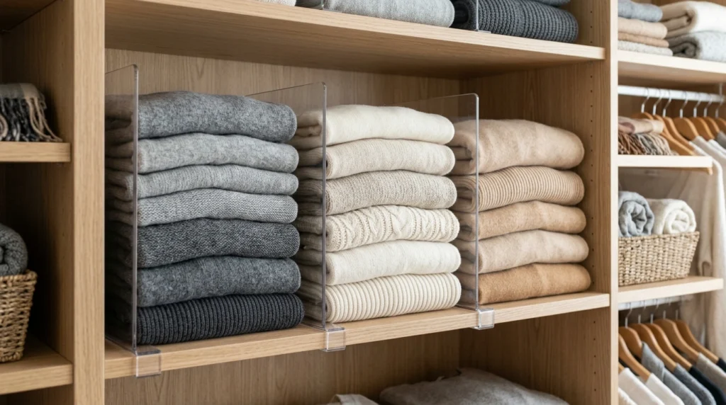 18. Acrylic Shelf Dividers for Neat Sweater Stacks