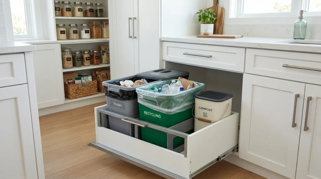 18. Integrated Recycled Trash and Compost Drawer