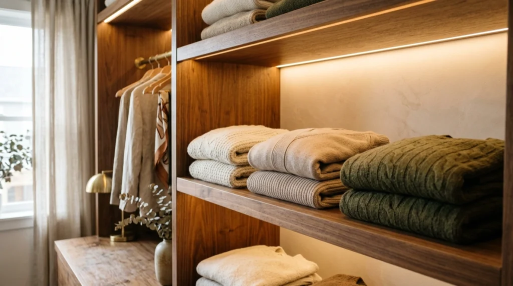 1. Boutique-Style Open Shelving with Backlighting