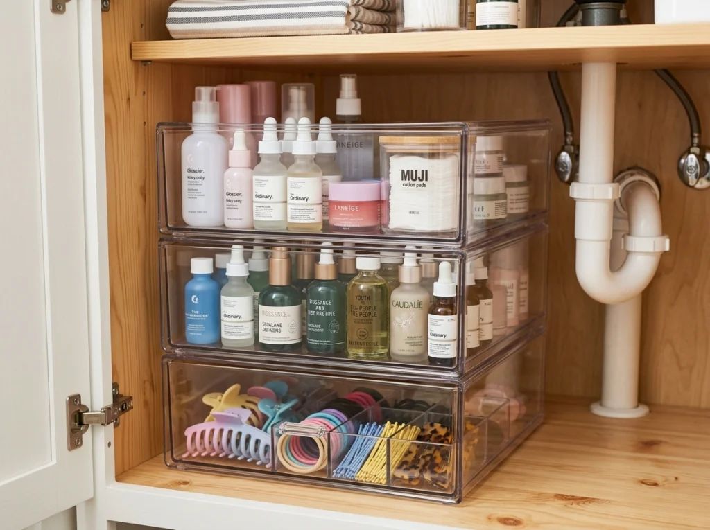 1. Stackable Acrylic Drawers for Under-Sink Cabinets
