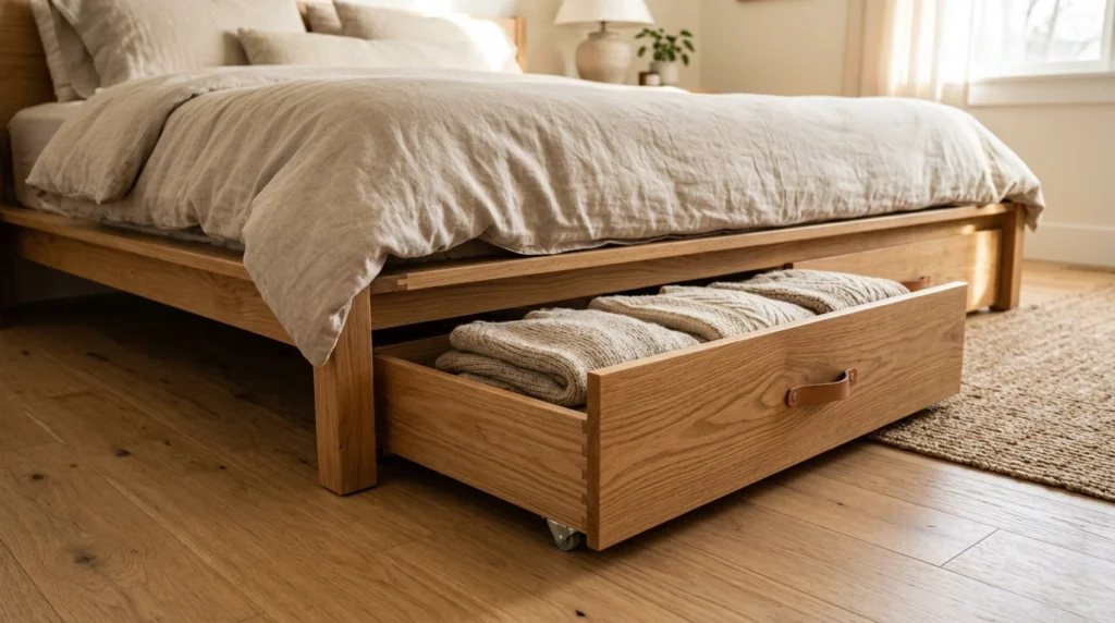 1. Under-Bed Wooden Drawers on Wheels