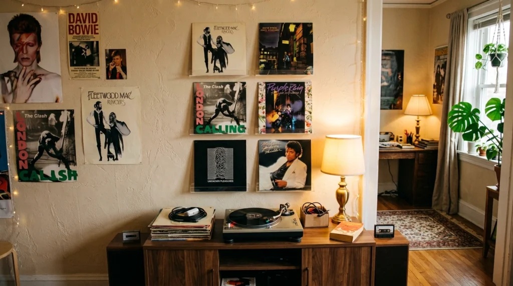 2. Retro Vinyl Record Accent Wall