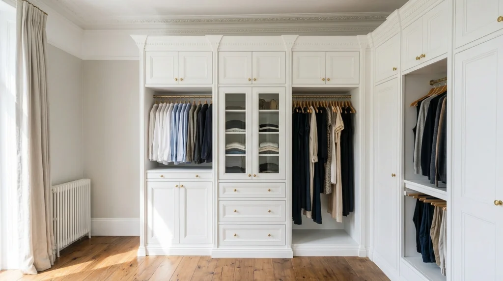 3. Floor-to-Ceiling Built-Ins with Traditional Crown Molding