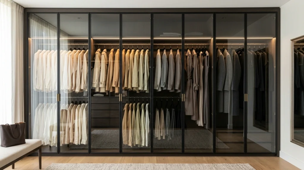 3. Floor-to-Ceiling Glass-Front Cabinets
