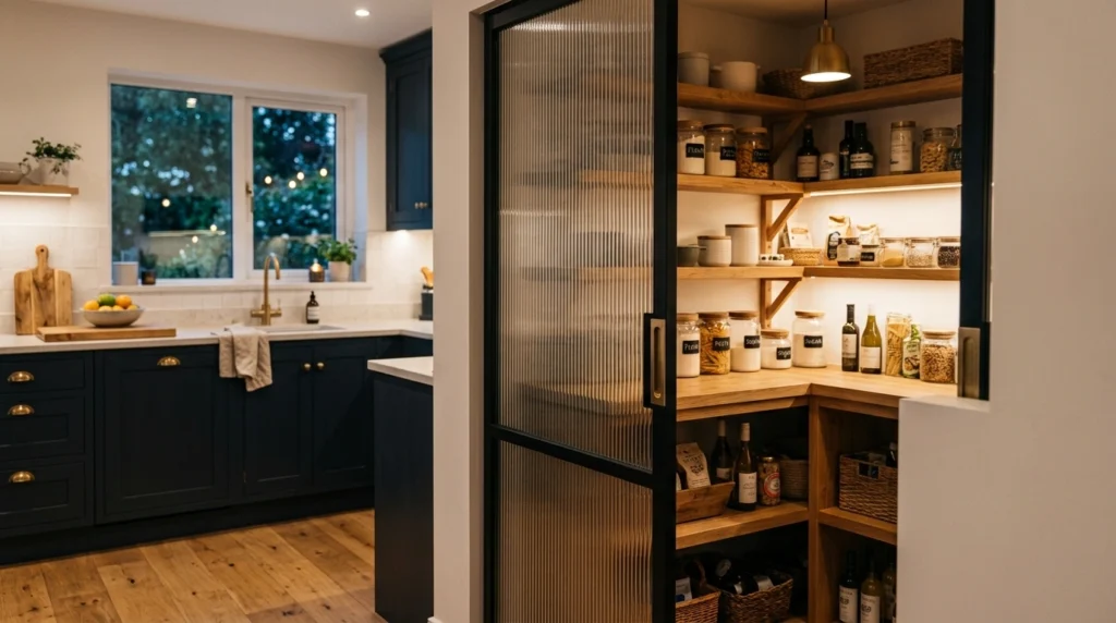 3. Ribbed Glass Pocket Doors