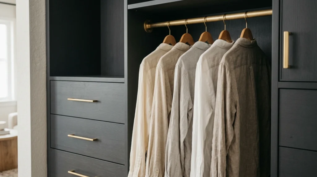 4. Monochromatic Color Schemes with Brushed Brass Hardware