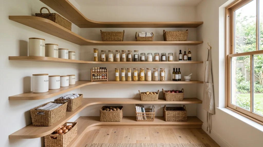 4. Continuous Wrap-Around Wood Shelving
