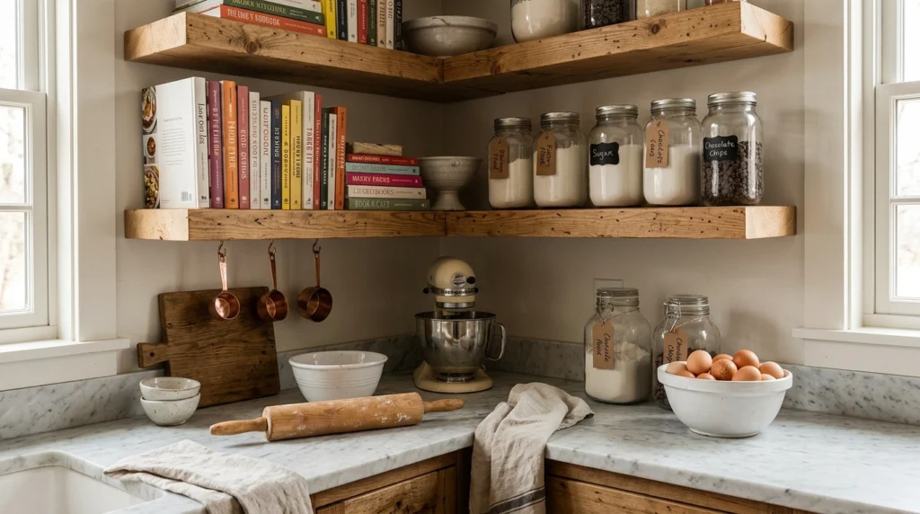 4. Open-Shelf Cookbook Library and Baking Nook