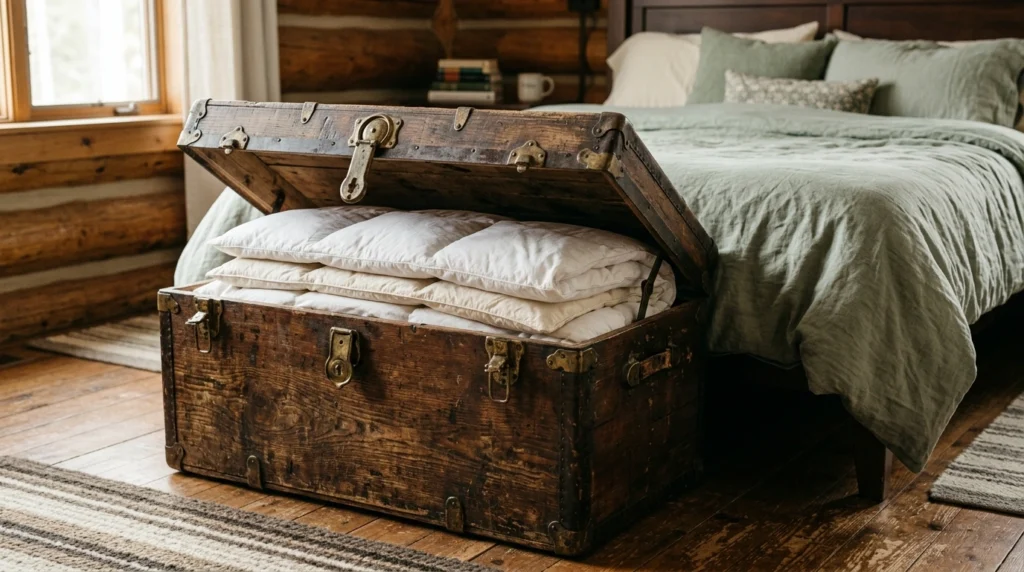 5. A Vintage Wooden Trunk at the Foot of the Bed