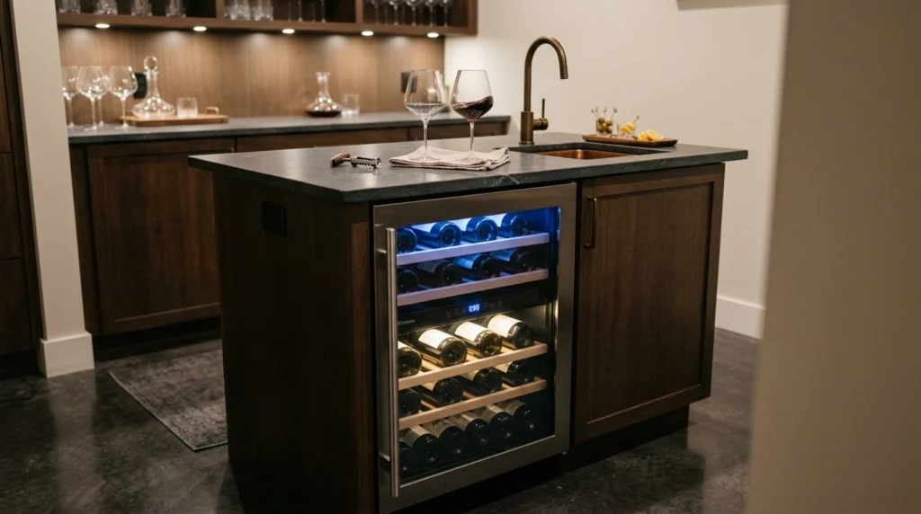 5. The Integrated Wine Fridge and Wet Bar Setup