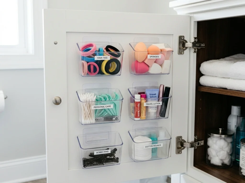 6. Adhesive Inside-Cabinet Door Storage Bins