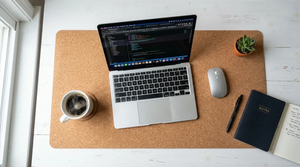 6. Cork Desk Mats with Integrated Cable Slots