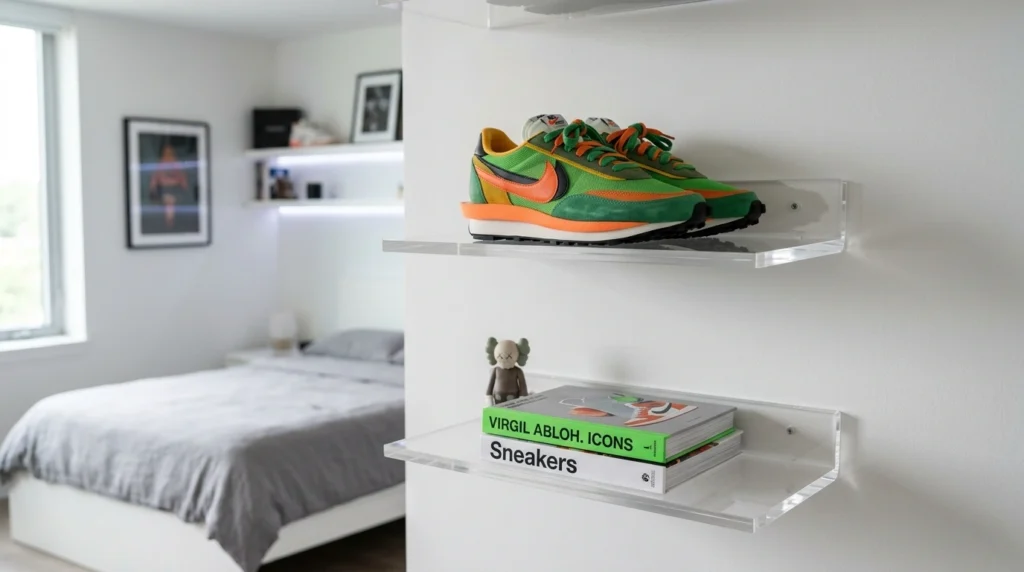 7. Floating Acrylic Shelves