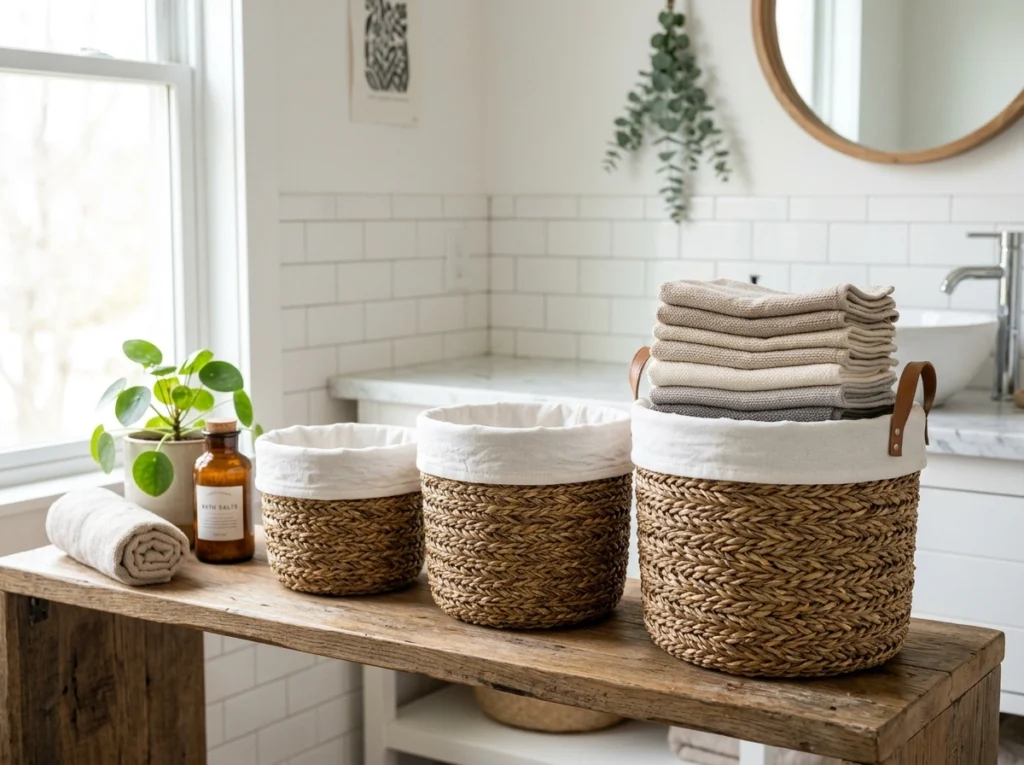 8. Woven Seagrass Baskets with Removable Cotton Liners