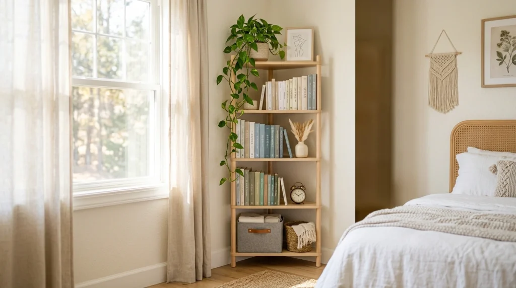 8. Tall, Narrow Vertical Corner Shelves