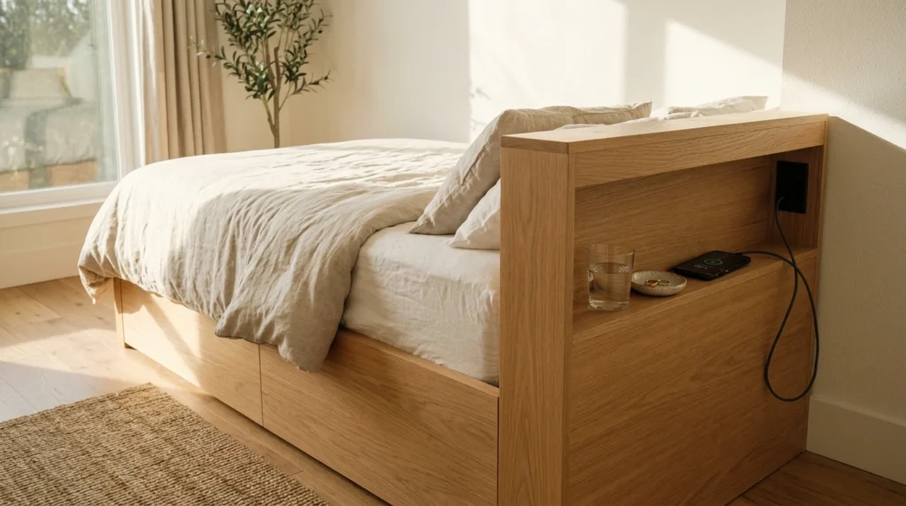 9. A Storage Headboard with Integrated Side Niches