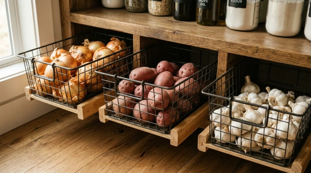 9. Sliding Wire Baskets for Root Vegetables