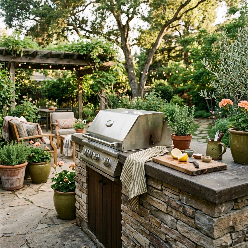 A Built-In Grill Island That Anchors the Whole Space