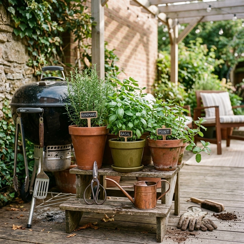 A Potted Herb Garden Within Arm's Reach of the Grill