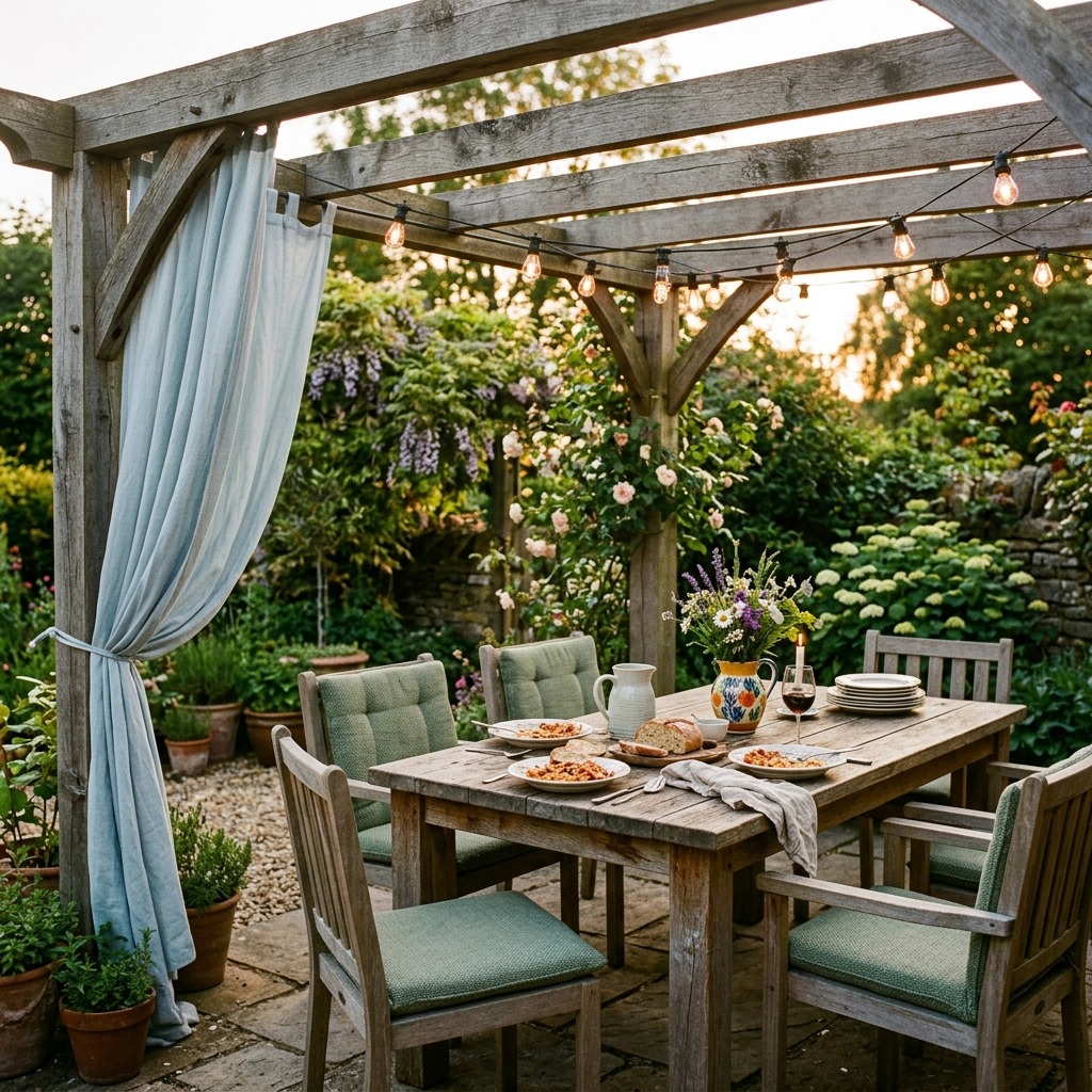 A Covered Pergola Dining Zone for Cooking and Dining Outside