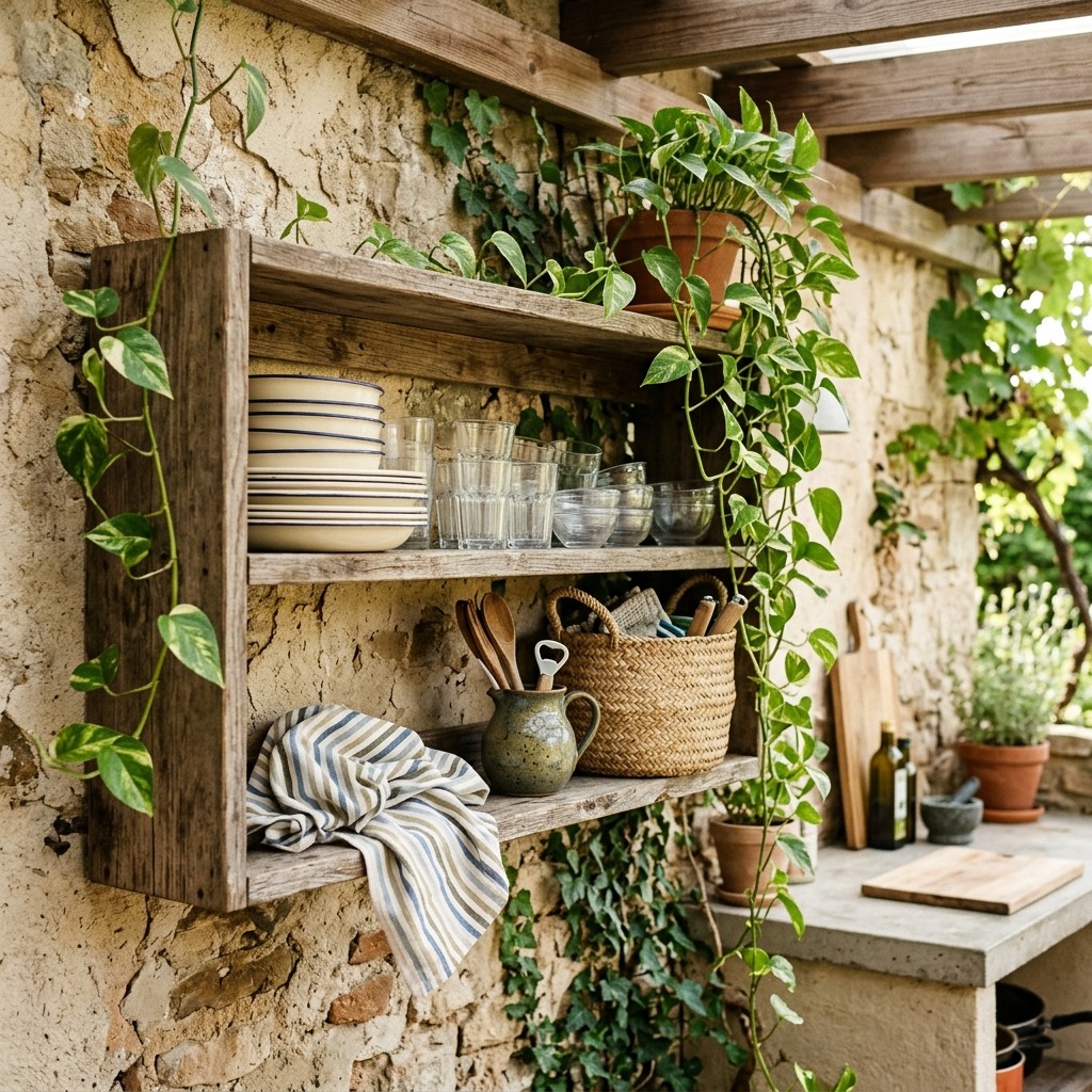 Weatherproof Open Shelving for Everyday Outdoor Dishware