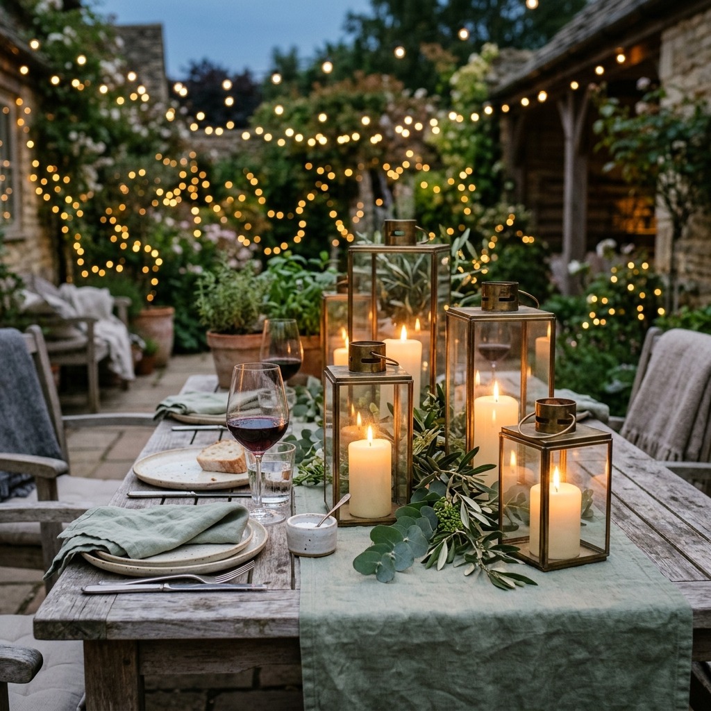 Clustered Candle Lanterns as a Living Centerpiece