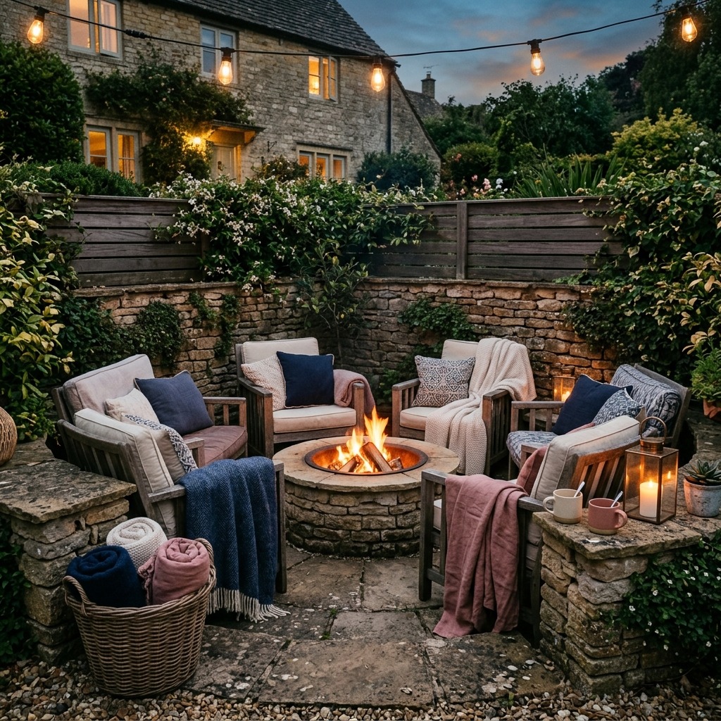 A Sheltered Fire Pit Nook with a Three-Sided Surround